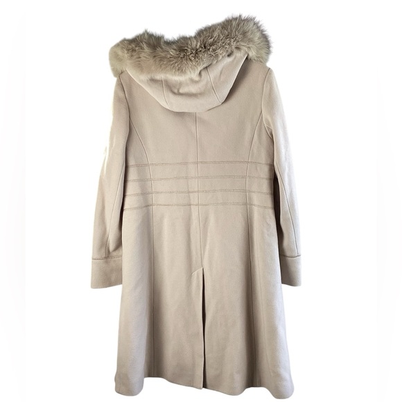 Albert Nipon Beige/Cream Hooded Trench Lambswool Coat with Fox fur  vintage , - Picture 4 of 6